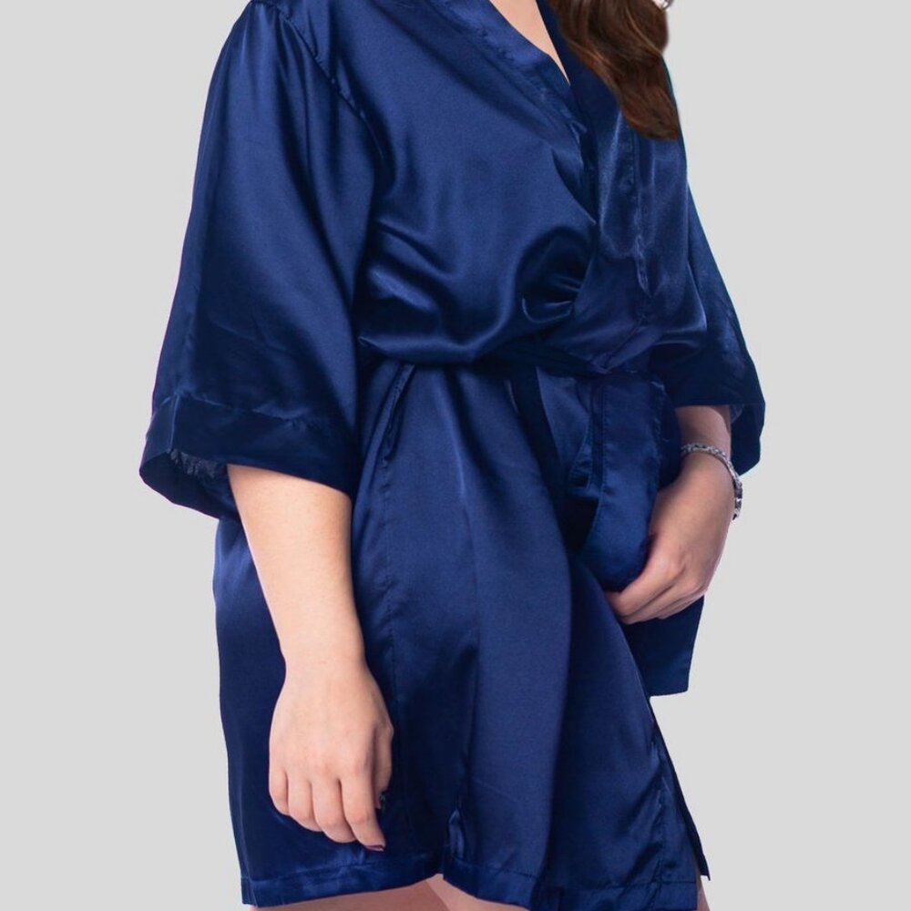 Navy blue Satin Mother of Groom Robe size Large kimono short style